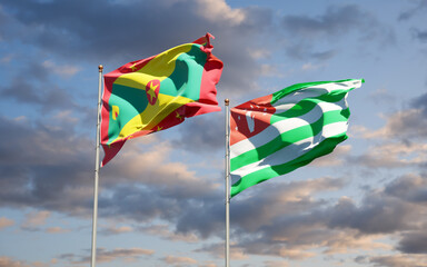 Beautiful national state flags of Grenada and Abkhazia.