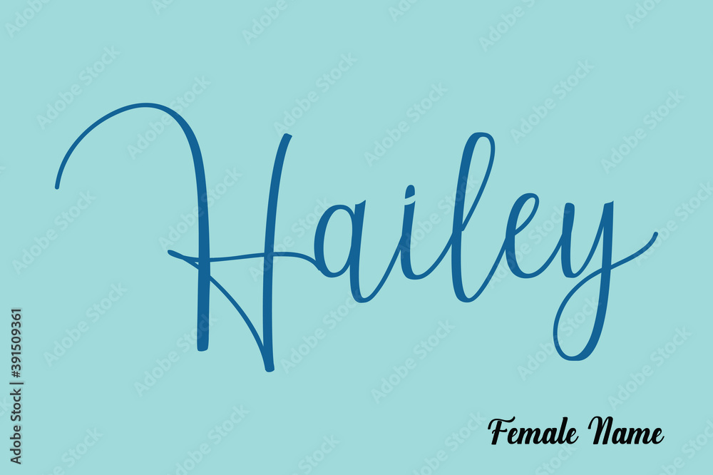 Fototapete hailey-female name cursive calligraphy dork cyan color text on light cyan background