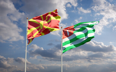 Beautiful national state flags of North Macedonia and Abkhazia.