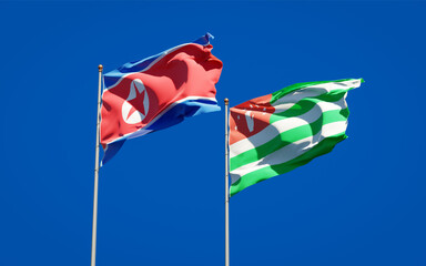 Beautiful national state flags of North Korea and Abkhazia.