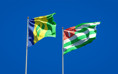 Beautiful national state flags of Saint Vincent and the Grenadines and Abkhazia.