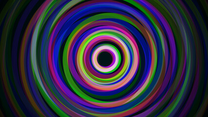 Abstract colorful circle lines centered on dark background