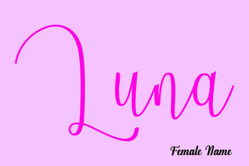 Luna-Female Name Brush Calligraphy Dork Pink Color Text on Pink Background