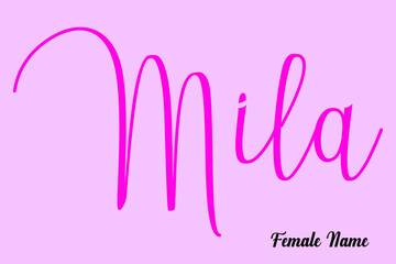 Mila-Female Name Brush Calligraphy Dork Pink Color Text on Pink Background