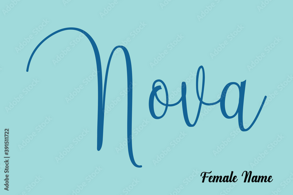 Fototapete nova-female name cursive calligraphy dork cyan color text on light cyan background