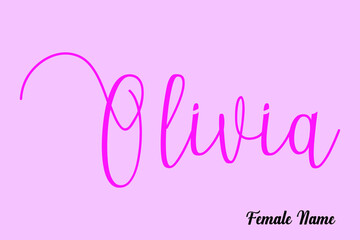 Olivia-Female Name Brush Calligraphy Dork Pink Color Text on Pink Background