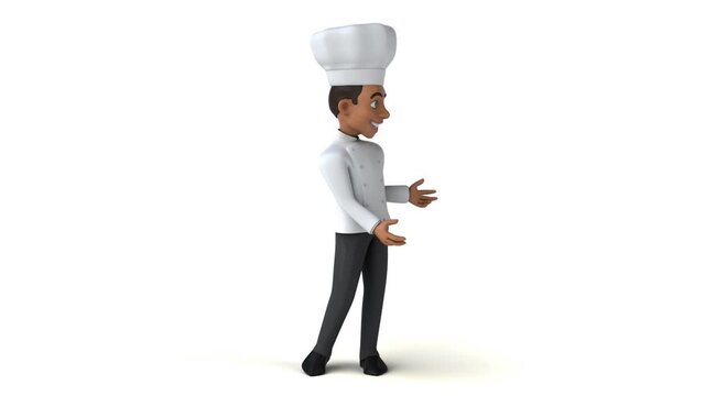 Fun 3D cartoon chef walking and presenting