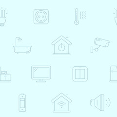 Fototapeta na wymiar Smart House - Vector background (seamless pattern) of home security management technologies for graphic design