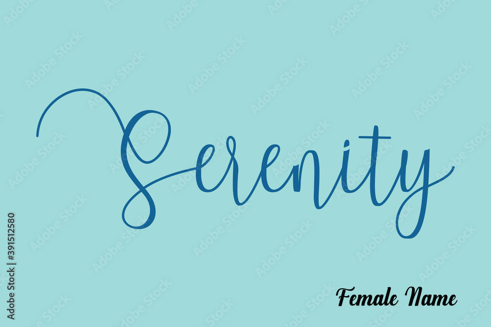 Fototapete serenity-female name cursive calligraphy dork cyan color text on light cyan background