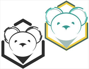 bear face with ears that look like a signal emitting waves and a truncated octagonal background