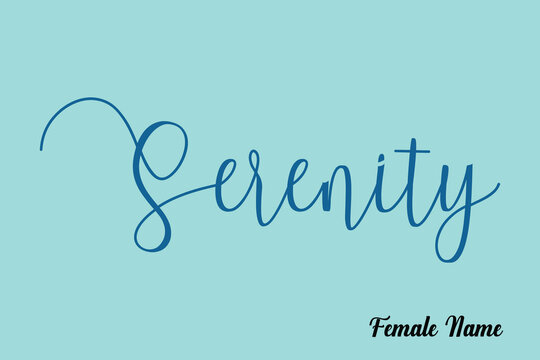 Serenity-Female Name Cursive Calligraphy Dork Cyan Color Text On Light Cyan Background