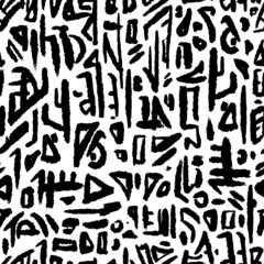 Alien hieroglyph seamless pattern. Black and white doodle style vector illustration pattern for surface, t shirt design, print, poster, icon, web, graphic designs. 