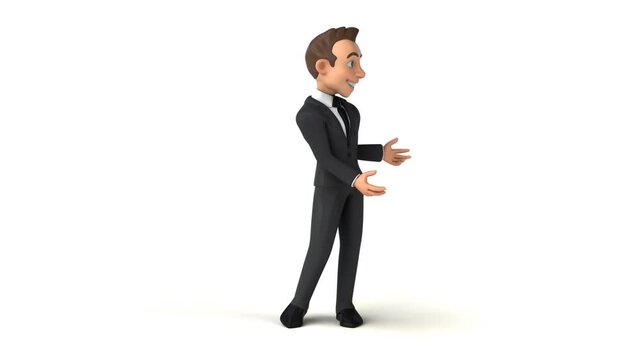 Fun 3D cartoon business man walking and presenting