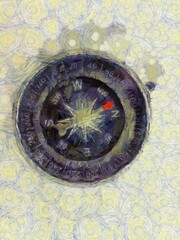 The compass Illustrations creates an impressionist style of painting.