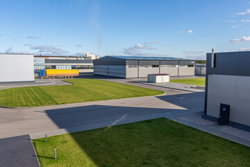 building of a modern industrial enterprise. Summer, blue sky