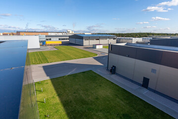 building of a modern industrial enterprise. Summer, blue sky