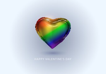 Fototapeta na wymiar Realistic balloon in the shape of a heart on a light background and a gay pride flag. sign the LGBT community.Vector symbol of the holiday of Valentine's Day, wedding or romantic Dating.