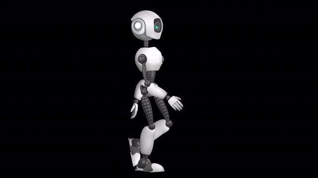 A humanoid walking robot.  Looped 2D animation. Alpha channel. Isolated on transparent background.