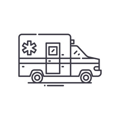 Fototapeta premium Ambulance icon, linear isolated illustration, thin line vector, web design sign, outline concept symbol with editable stroke on white background.