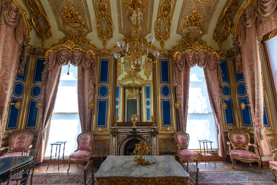 Istanbul, Turkey - 28 April, 2019: Interior of Ihlamur Palace (Turkish: Ihlamur Kasri). Former imperial Ottoman summer palace, constructed during the reign of Sultan Abdulmecid I (1839-1860)