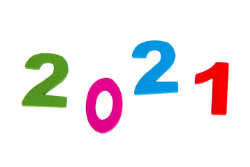 New 2021 year numbers multicolor isolated on the white