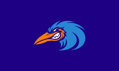 Angry, Minimalist  Cartoon Blue Raven Bird Sport Mascot