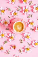 cup of coffee and flowers