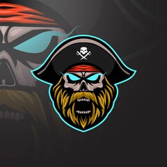 Pirate skull mascot logo gaming and eSports design vector
