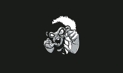 Black And White Cartoon Angry Monkey Vector Illustration