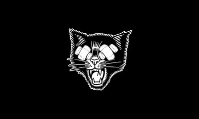 Black And White Cartoon Blind Cat Head Illustration