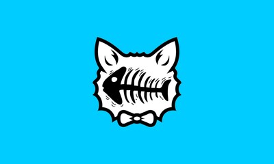 Cartoon Cat Head And Fish Bone T-shirt Design Illustration