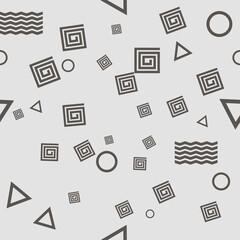 simple vector flat art seamless pattern of geometric different black geometric shapes on white background