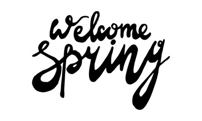 Handwritten spring lettering. Vector hand drawn illustration. Template for seasonal poster, invitation, banner