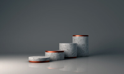 Podium, pedestal or platform, background for the presentation of cosmetic products. 3d podium. Place for ads.3D rendering podium geometry with elements. Product presentation blank podium.