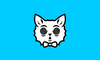 Cartoon Hypnotized Cat Head Logo Illustration
