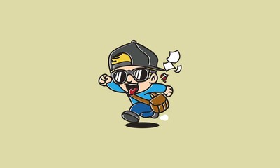 Cartoon School Student Boy Running Vector Illustration