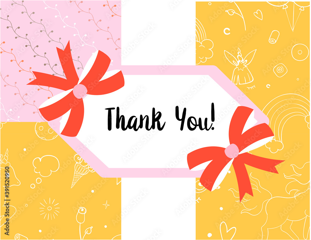 Canvas Prints design template for cute thank you card . template for scrapbooking with hand drawn doodle patterns. - Canvas Prints