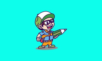 Cartoon Student Boy Standing Vector Illustration