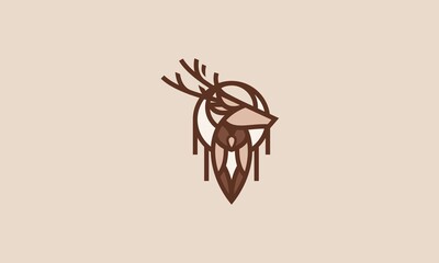 Creative Deer And Owl Line Icon Vector Illustration