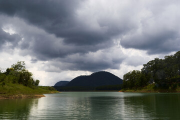 Cloudy sky above the Tuyen lam lake and mountain near Da Lat, Lad Dong province,  Vietnam, August,...