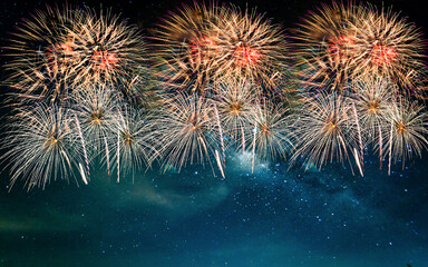 Colorful of fireworks display  on sky background, for New Year, party or any celebration event