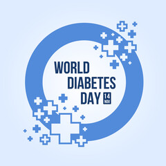 Obraz premium World diabetes day banner - blue circle ring frame with abstract cross sign vector design