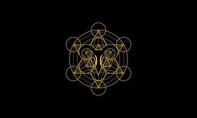 Isoteric Golden Goat With Pentagram Line Symbol Vector Illustration