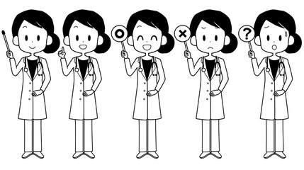 女性医師　ポインター　サイン　セット