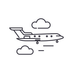 Airplane icon, linear isolated illustration, thin line vector, web design sign, outline concept symbol with editable stroke on white background.