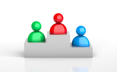 Pedestal and people. Successful businessmen. 3d render