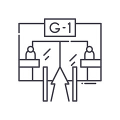 Airport gate icon, linear isolated illustration, thin line vector, web design sign, outline concept symbol with editable stroke on white background.