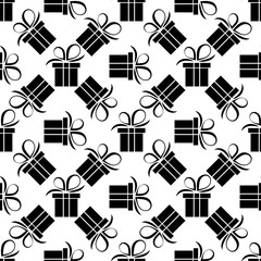 Obraz premium seamless pattern black silhouette gift box. Vector flat illustration