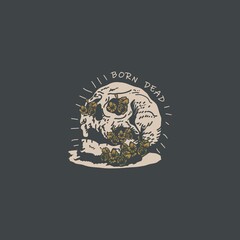 Aesthetic Dead Skull And Flower Tattoo Poster T-shirt Design Illustration