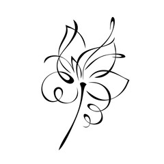 ornament 1369. one stylized flower with large petals on a short stalk in black lines on a white background